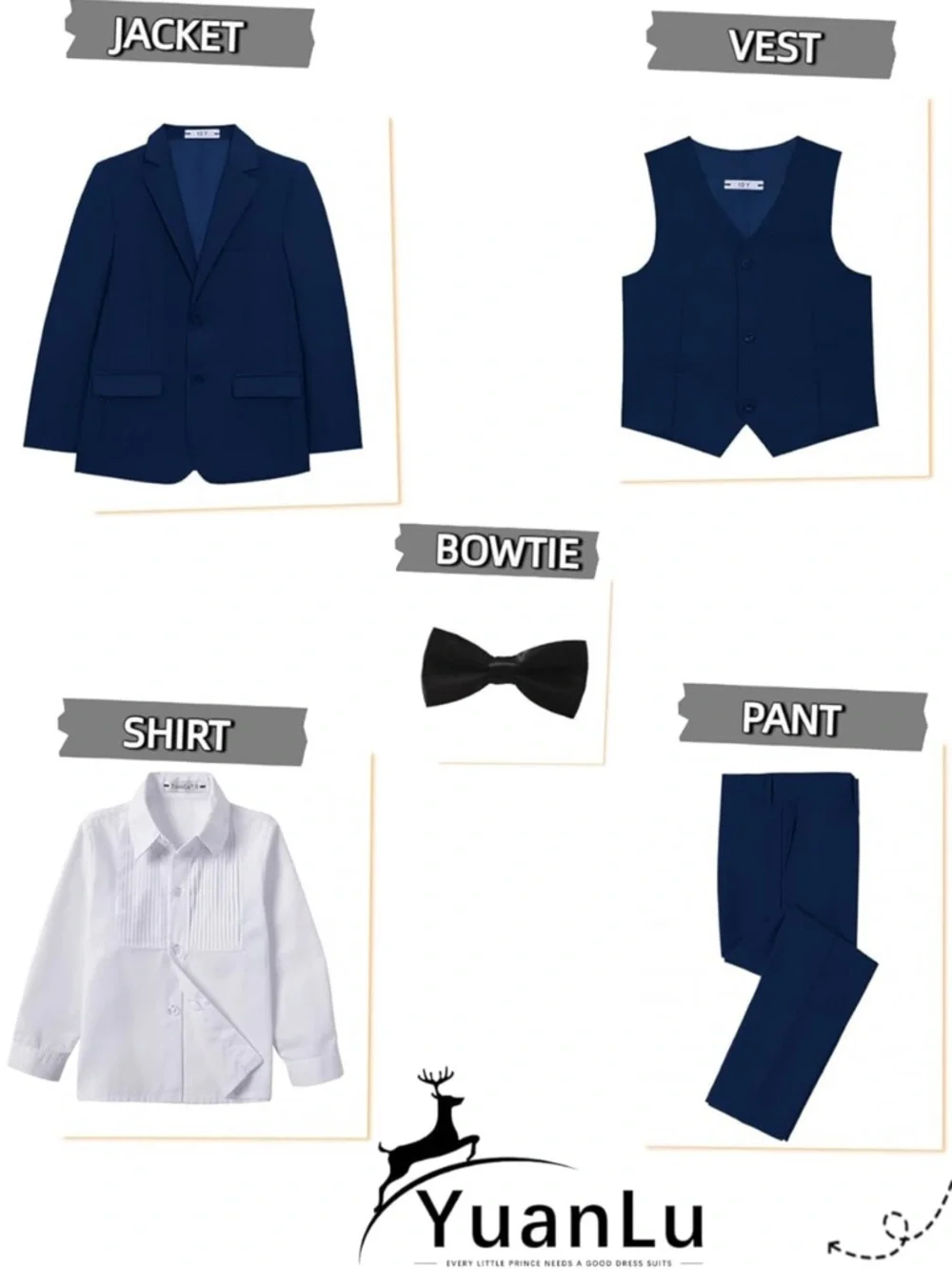 Worn1x Yuan Lu Boys Navy 3-Piece Tuxedo Suit - Size 3T & Shoes - Size 8 - Picture 3 of 10